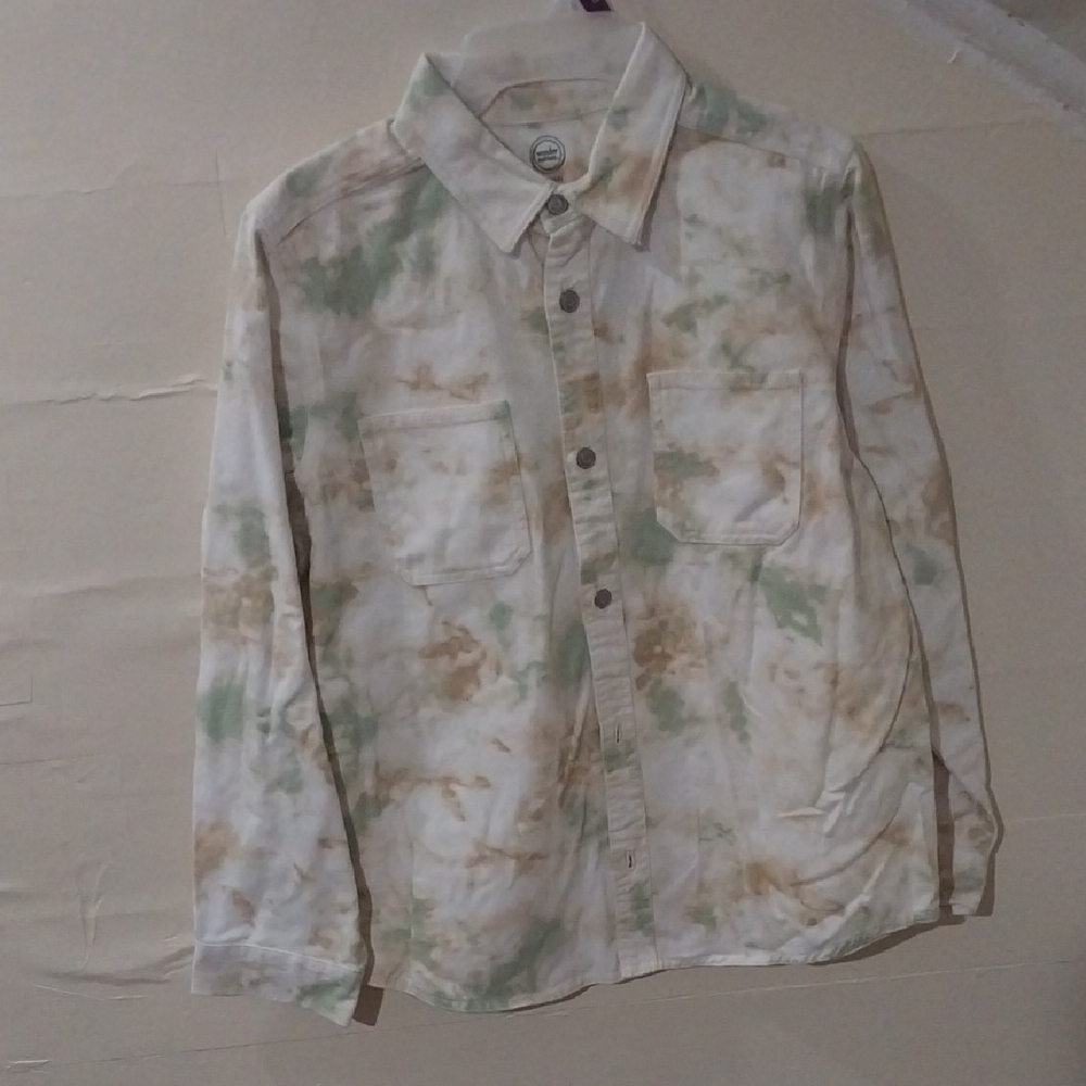 Wonder Nation Green and Brown Tie-Dye Button Down Shirt